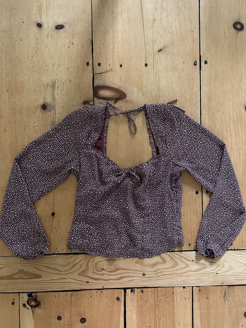 Abercrombie & Fitch Brown Polka Dot Tie-Back Blouse